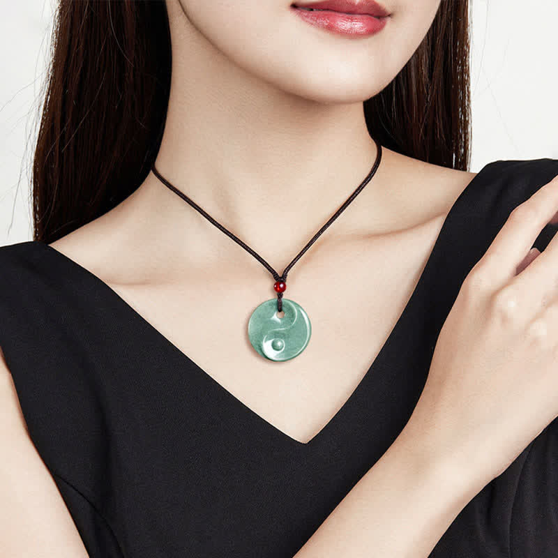Buddha Stones Collier en cordon tressé Yin Yang et jade vert - image 9