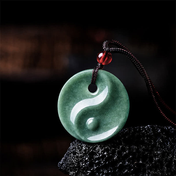 Buddha Stones Collier en cordon tressé Yin Yang et jade vert - image 3