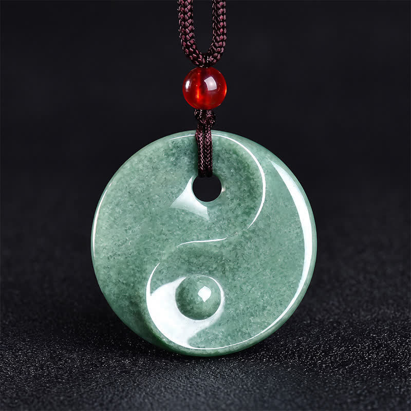 Buddha Stones Collier en cordon tressé Yin Yang et jade vert - Jade Yin Yang - image 0