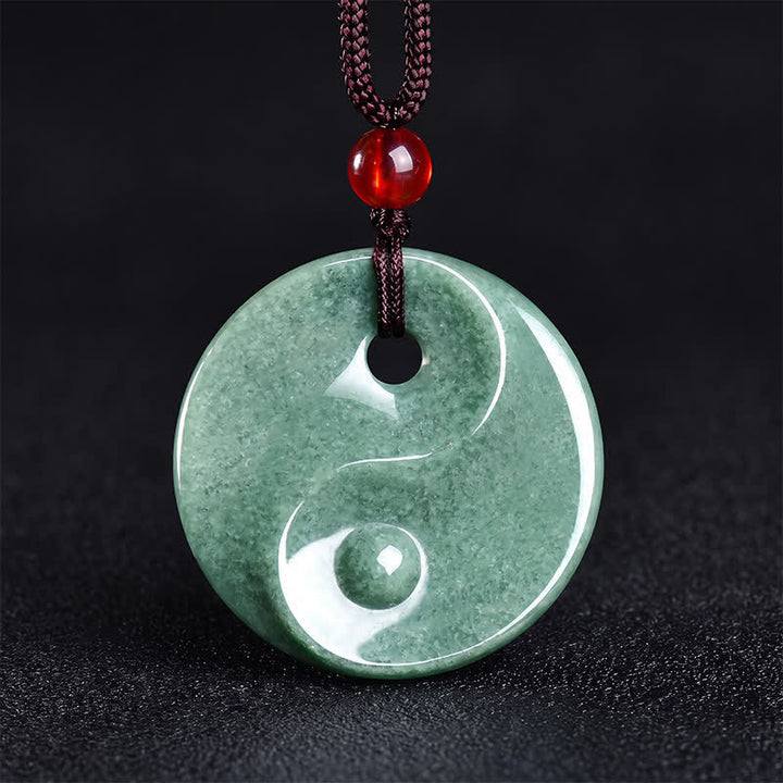 Buddha Stones Collier en cordon tressé Yin Yang et jade vert - Jade Yin Yang - image 0