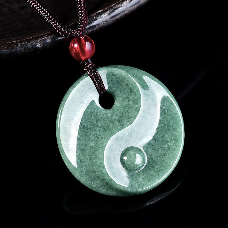 Buddha Stones Collier en cordon tressé Yin Yang et jade vert - image 1