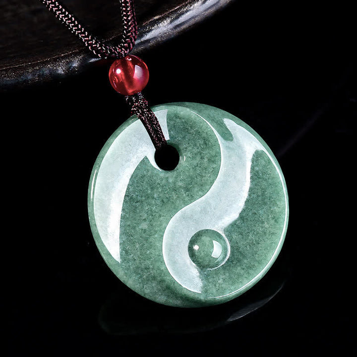 Buddha Stones Collier en cordon tressé Yin Yang et jade vert - image 1