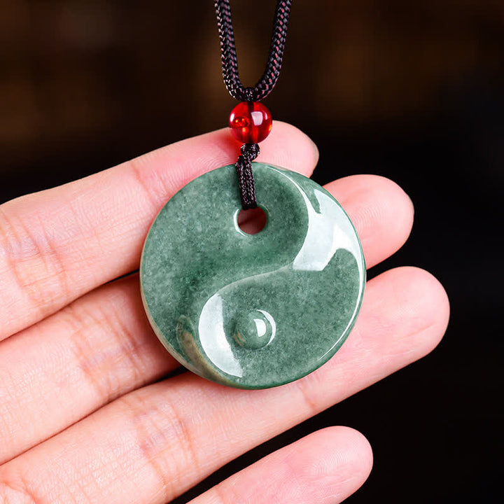 Buddha Stones Collier en cordon tressé Yin Yang et jade vert - image 8