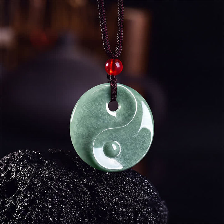Buddha Stones Collier en cordon tressé Yin Yang et jade vert - image 2