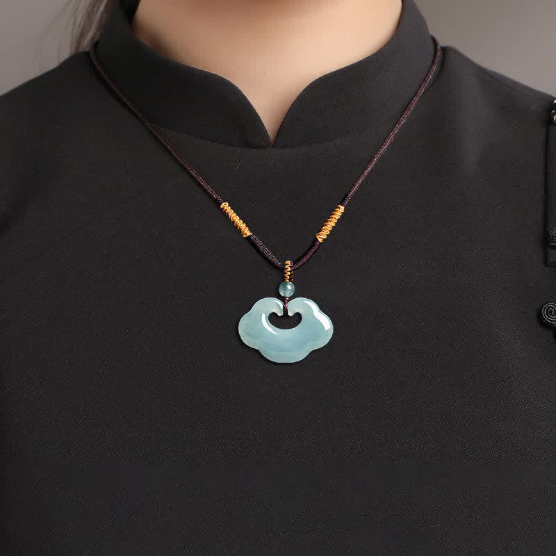 Buddha Stones Collier pendentif porte-bonheur en jade Ruyi Cloud, pendentif cadenas chinois, collier porte-bonheur - image 8