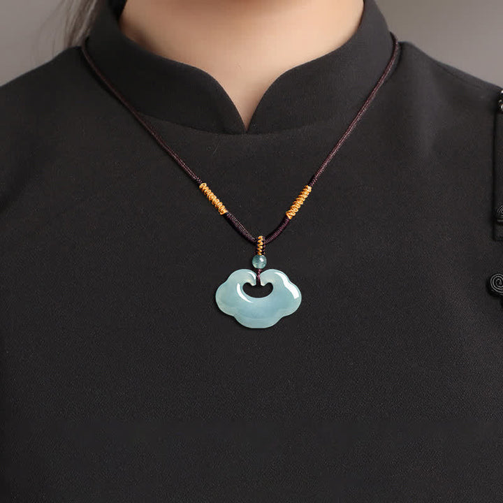 Buddha Stones Collier pendentif porte-bonheur en jade Ruyi Cloud, pendentif cadenas chinois, collier porte-bonheur - image 8