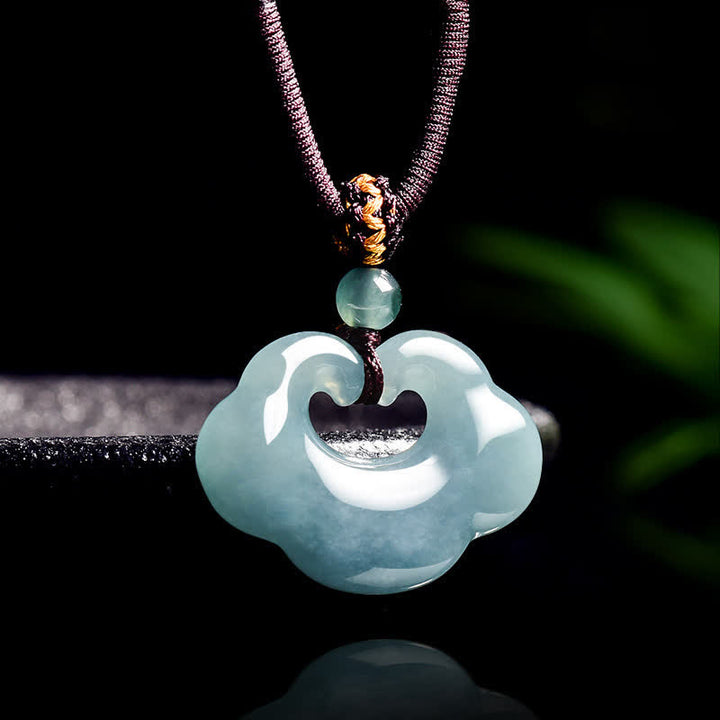 Buddha Stones Collier pendentif porte-bonheur en jade Ruyi Cloud, pendentif cadenas chinois, collier porte-bonheur - image 1