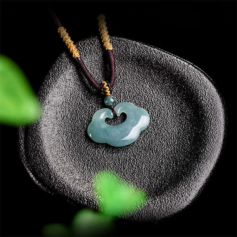 Buddha Stones Collier pendentif porte-bonheur en jade Ruyi Cloud, pendentif cadenas chinois, collier porte-bonheur - image 2