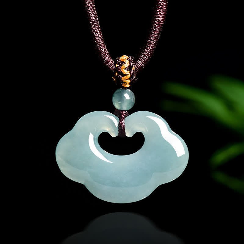 Buddha Stones Collier pendentif porte-bonheur en jade Ruyi Cloud, pendentif cadenas chinois, collier porte-bonheur - Charme de cadenas chinois - image 0