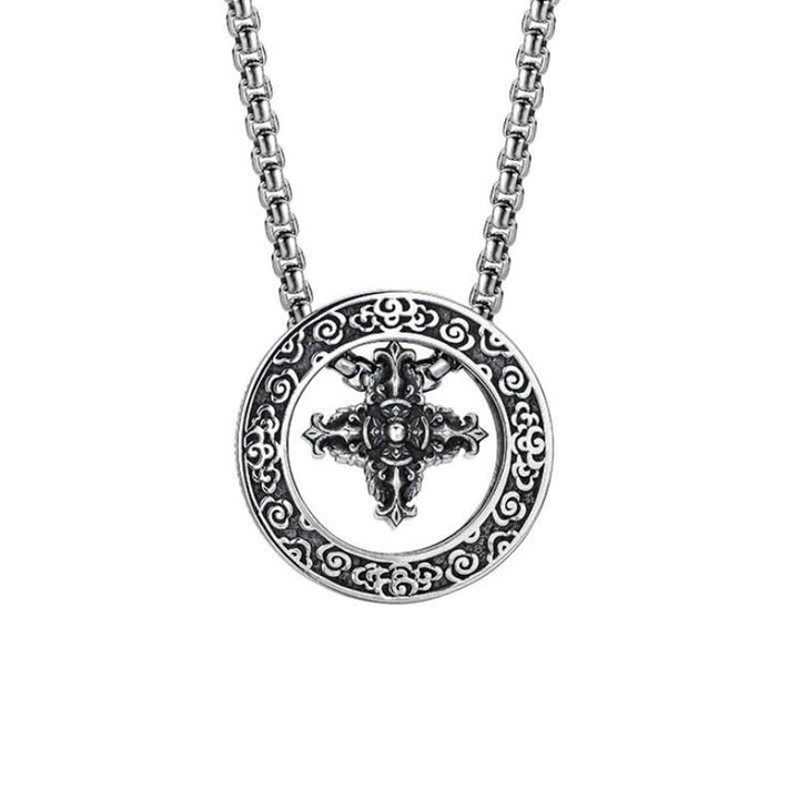 Buddha Stones Collier pendentif rond vintage en cuivre, symbole de pouvoir spirituel Vajra croisé - image 7
