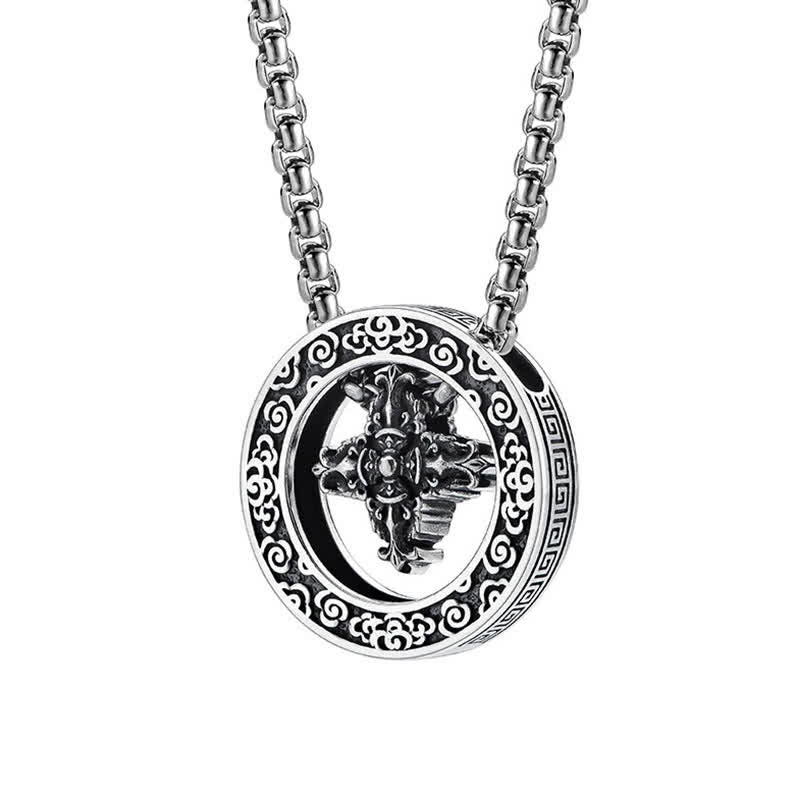 Buddha Stones Collier pendentif rond vintage en cuivre, symbole de pouvoir spirituel Vajra croisé - image 8