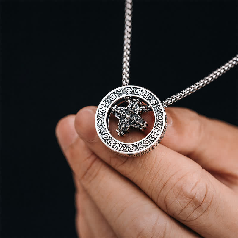 Buddha Stones Collier pendentif rond vintage en cuivre, symbole de pouvoir spirituel Vajra croisé - image 1