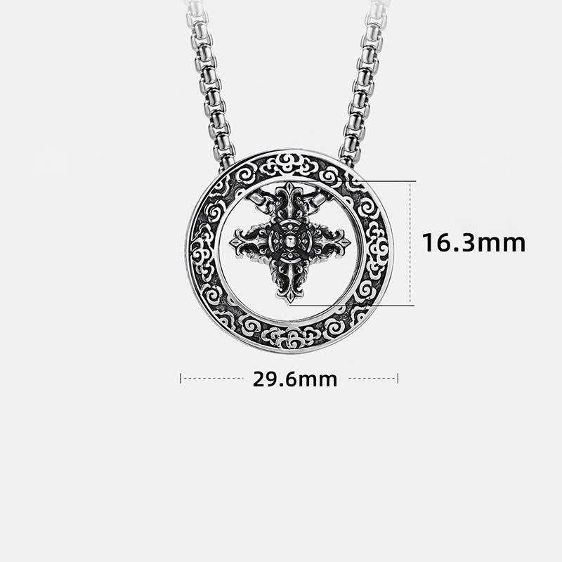 Buddha Stones Collier pendentif rond vintage en cuivre, symbole de pouvoir spirituel Vajra croisé - image 11