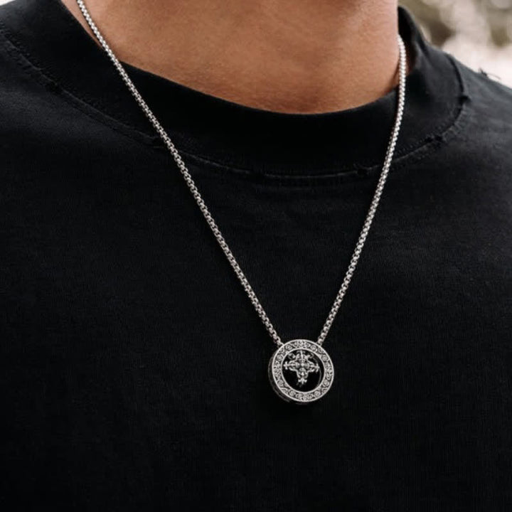 Buddha Stones Collier pendentif rond vintage en cuivre, symbole de pouvoir spirituel Vajra croisé - image 2