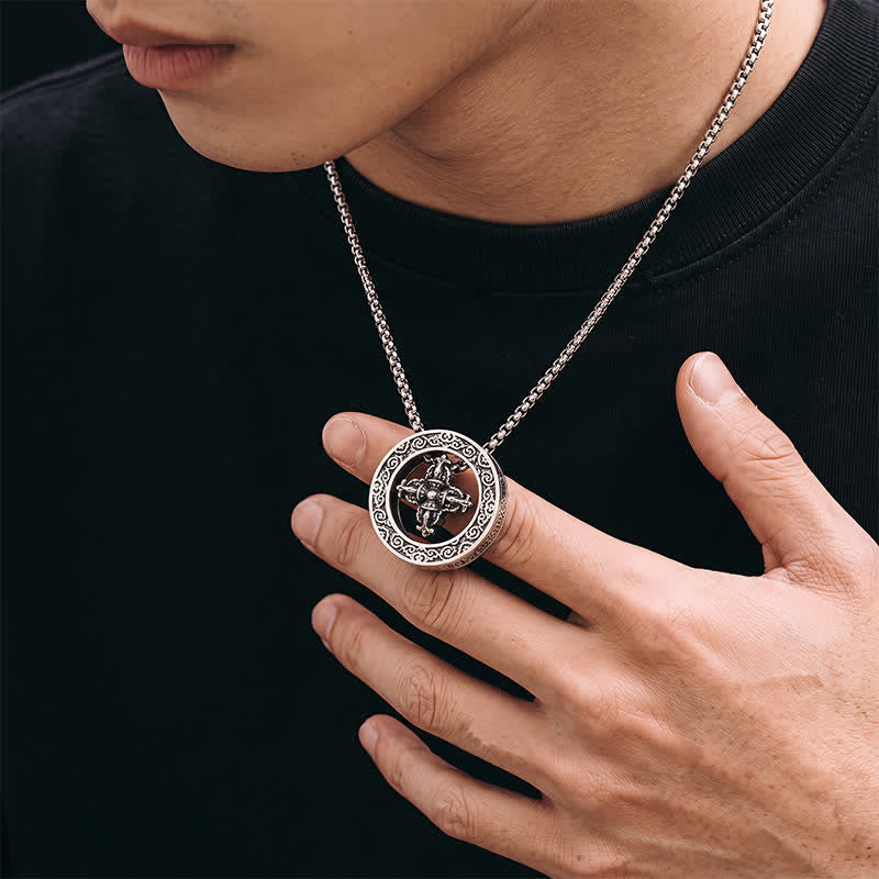 Buddha Stones Collier pendentif rond vintage en cuivre, symbole de pouvoir spirituel Vajra croisé - image 4