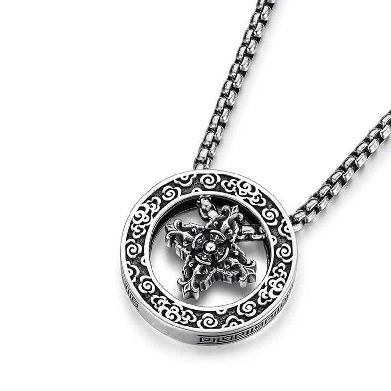Buddha Stones Collier pendentif rond vintage en cuivre, symbole de pouvoir spirituel Vajra croisé - image 9