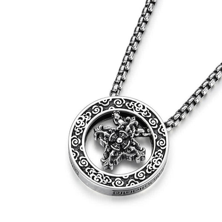 Buddha Stones Collier pendentif rond vintage en cuivre, symbole de pouvoir spirituel Vajra croisé - image 9