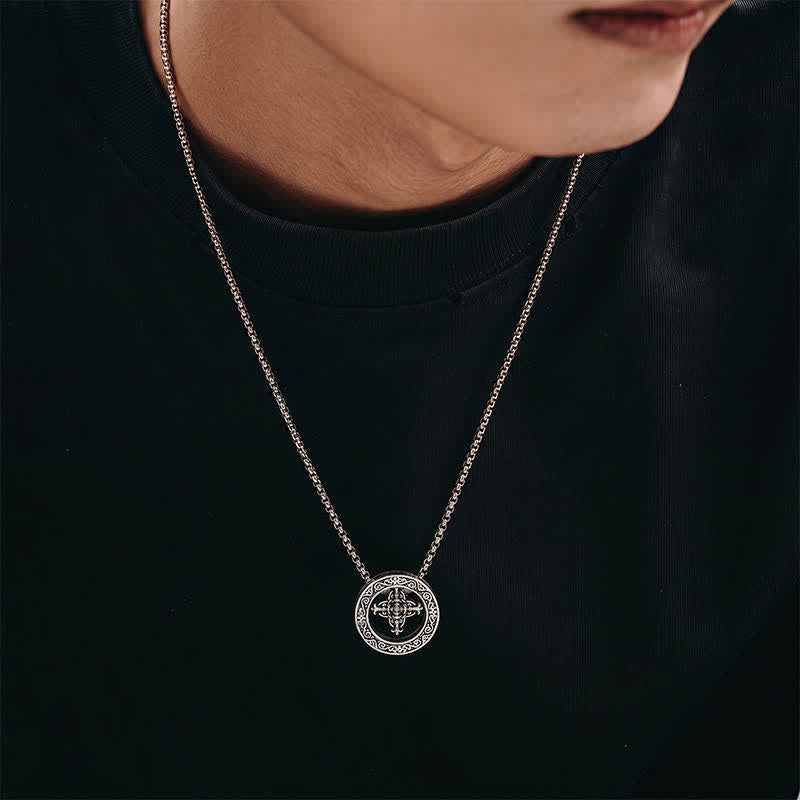 Buddha Stones Collier pendentif rond vintage en cuivre, symbole de pouvoir spirituel Vajra croisé - image 3