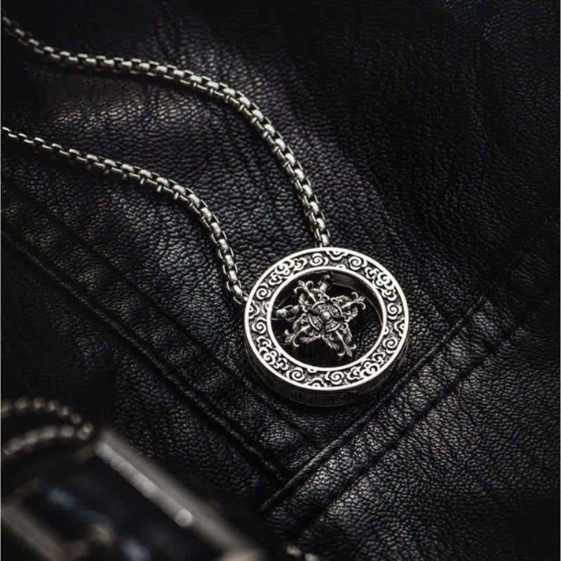 Buddha Stones Collier pendentif rond vintage en cuivre, symbole de pouvoir spirituel Vajra croisé - Vajra croisé - image 0