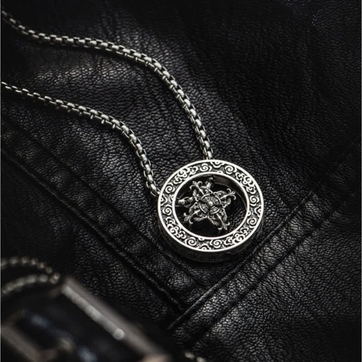 Buddha Stones Collier pendentif rond vintage en cuivre, symbole de pouvoir spirituel Vajra croisé - Vajra croisé - image 0