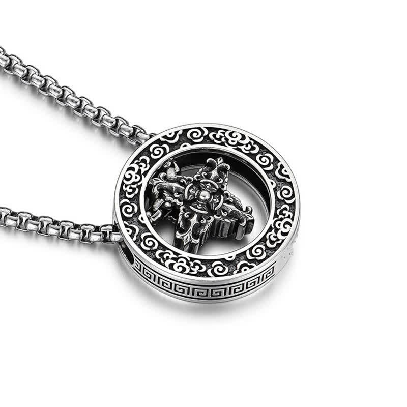 Buddha Stones Collier pendentif rond vintage en cuivre, symbole de pouvoir spirituel Vajra croisé - image 10