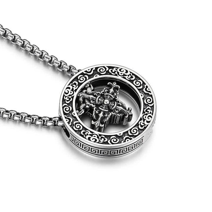 Buddha Stones Collier pendentif rond vintage en cuivre, symbole de pouvoir spirituel Vajra croisé - image 10