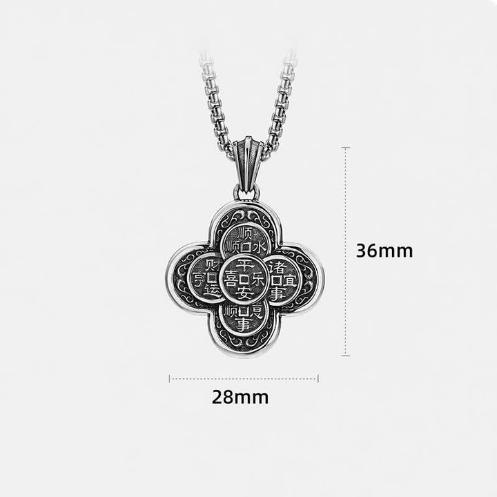 Buddha Stones Collier amulette de richesse vintage en cuivre, orné de cinq pièces impériales et d'un trèfle. - image 10