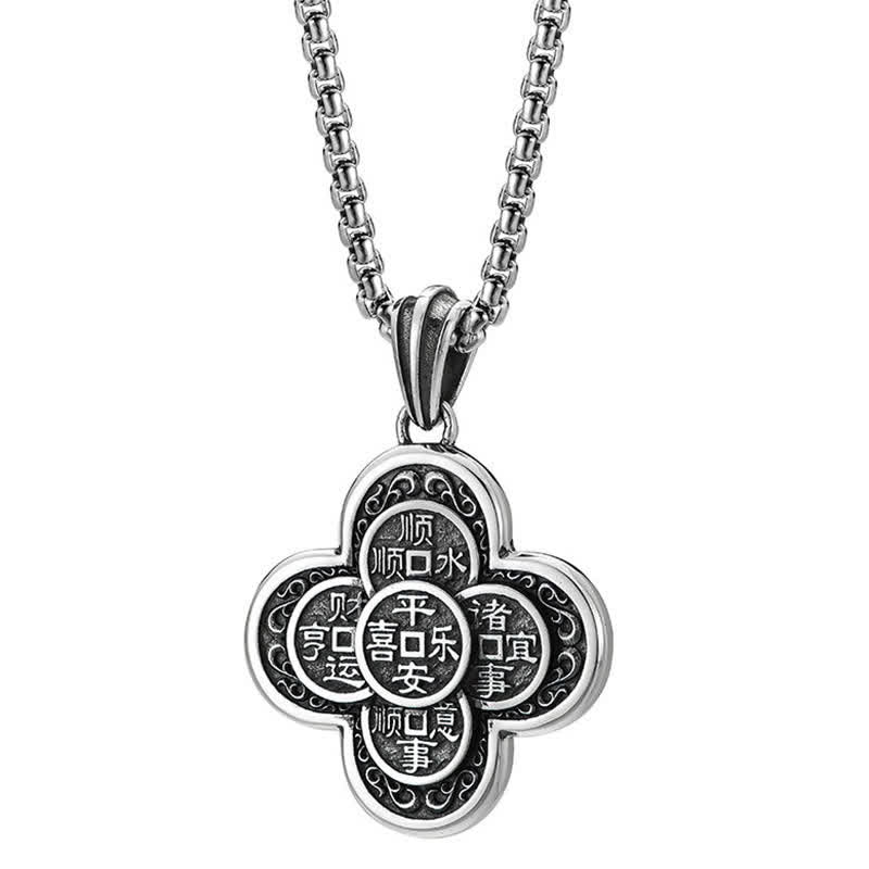 Buddha Stones Collier amulette de richesse vintage en cuivre, orné de cinq pièces impériales et d'un trèfle. - image 9