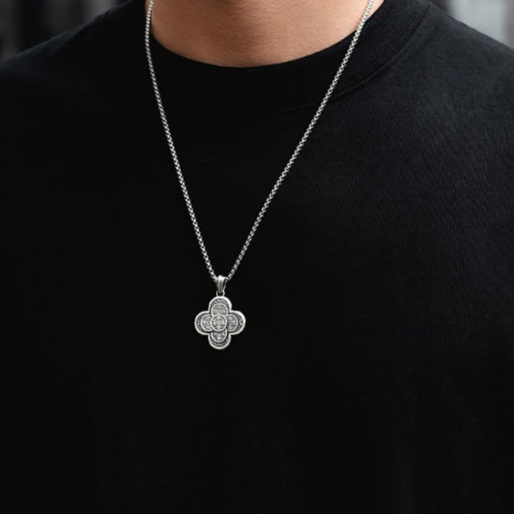 Buddha Stones Collier amulette de richesse vintage en cuivre, orné de cinq pièces impériales et d'un trèfle. - image 11