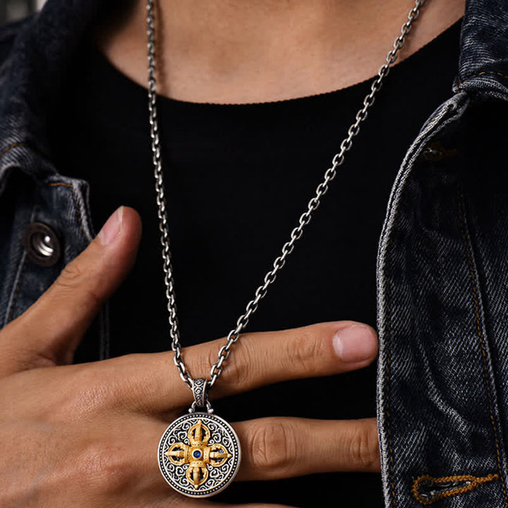 Buddha Stones Collier pendentif rond en cuivre tibétain Vajra croisé Om Mani Padme Hum Sagesse et ancrage - image 8