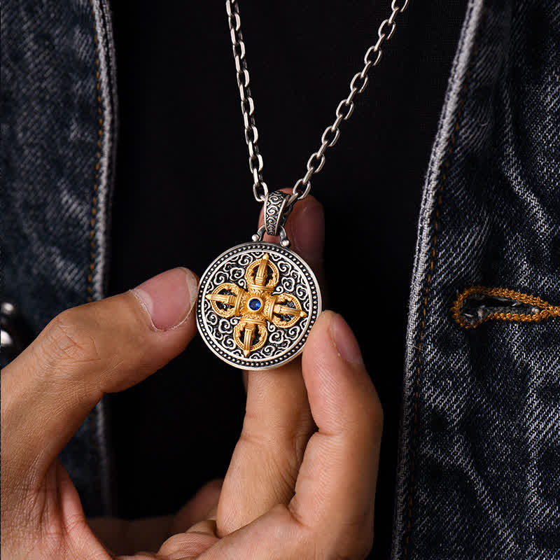Buddha Stones Collier pendentif rond en cuivre tibétain Vajra croisé Om Mani Padme Hum Sagesse et ancrage - image 9