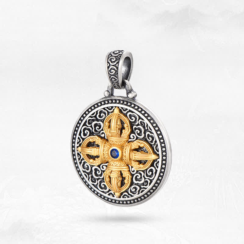 Buddha Stones Collier pendentif rond en cuivre tibétain Vajra croisé Om Mani Padme Hum Sagesse et ancrage - image 12