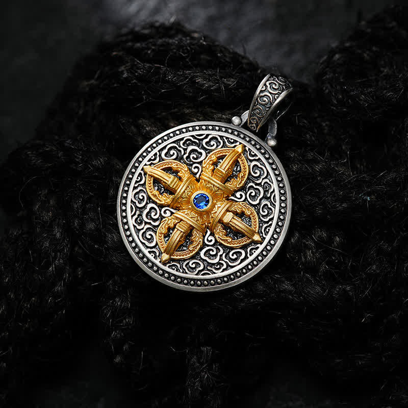 Buddha Stones Collier pendentif rond en cuivre tibétain Vajra croisé Om Mani Padme Hum Sagesse et ancrage - image 2