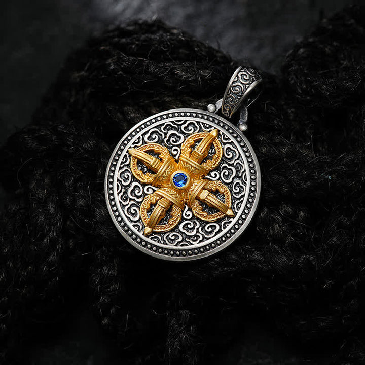 Buddha Stones Collier pendentif rond en cuivre tibétain Vajra croisé Om Mani Padme Hum Sagesse et ancrage - image 2