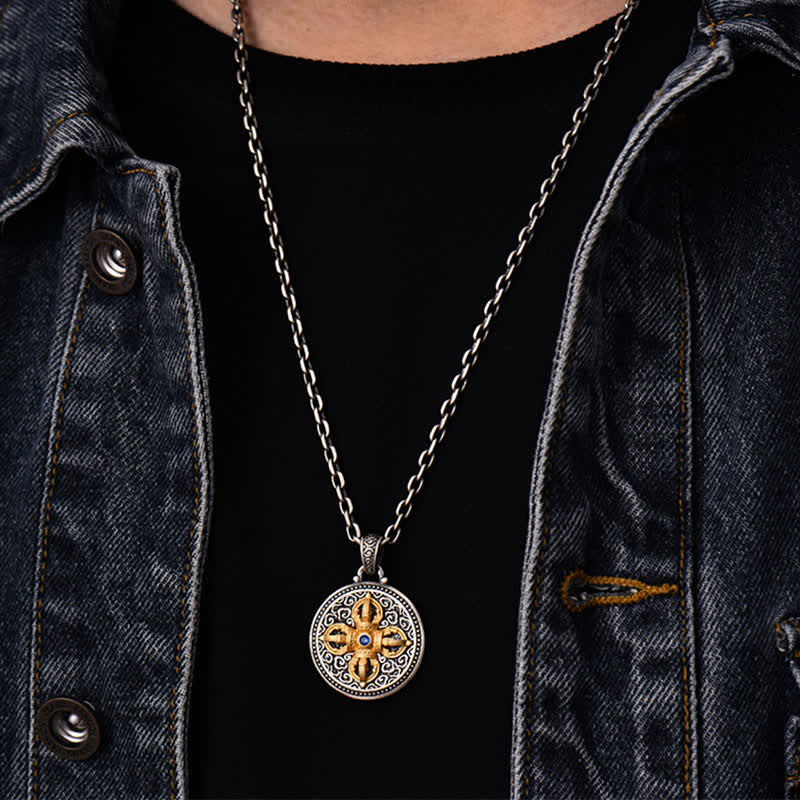 Buddha Stones Collier pendentif rond en cuivre tibétain Vajra croisé Om Mani Padme Hum Sagesse et ancrage - image 4