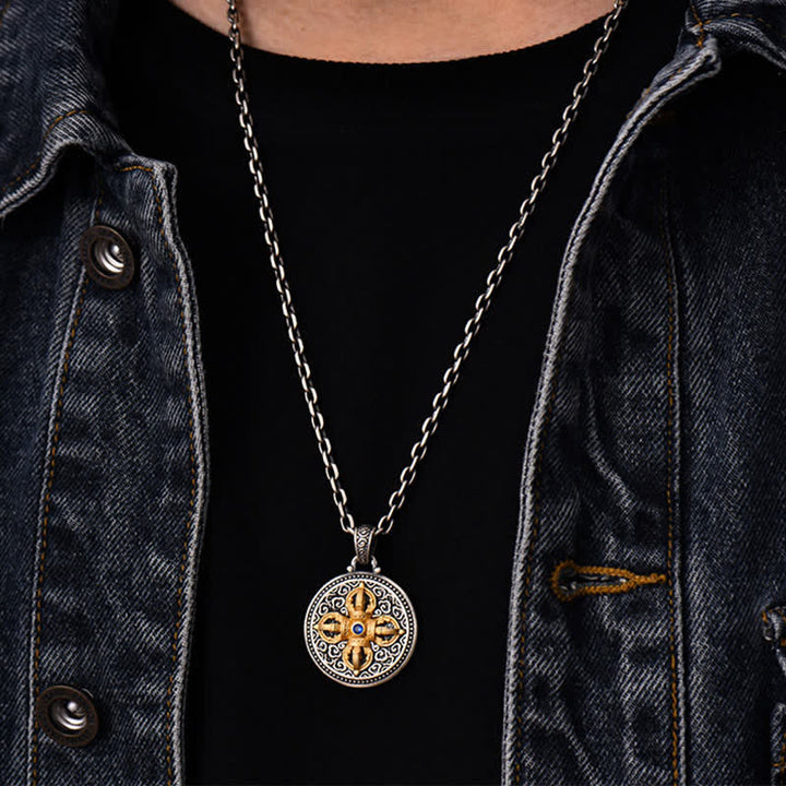 Buddha Stones Collier pendentif rond en cuivre tibétain Vajra croisé Om Mani Padme Hum Sagesse et ancrage - image 4