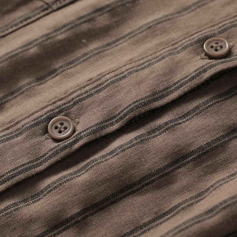 Buddha Stones Chemises rayées à manches longues pour femmes, style vintage décontracté, avec poches plaquées, idéales pour le printemps et l'automne. - image 2