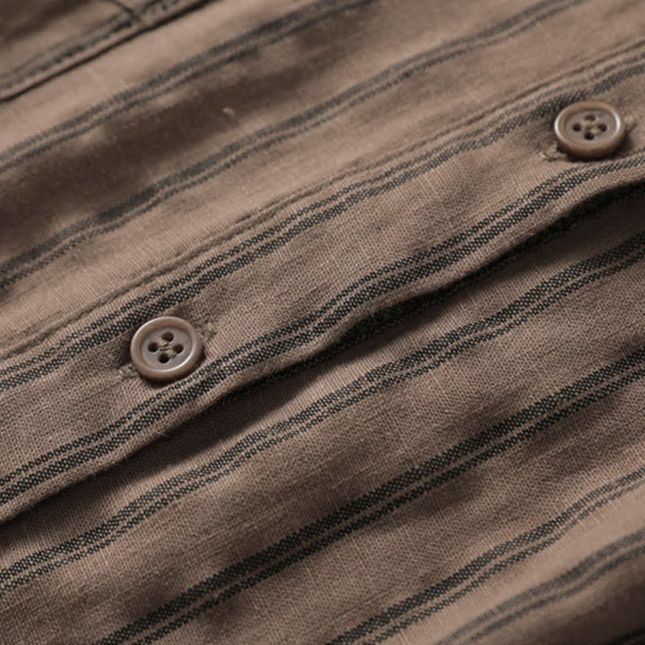Buddha Stones Chemises rayées à manches longues pour femmes, style vintage décontracté, avec poches plaquées, idéales pour le printemps et l'automne. - image 2
