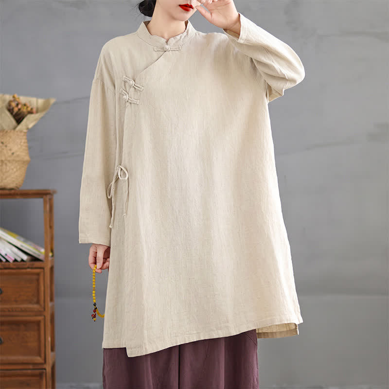 Buddha Stones Chemises à manches longues pour femmes, style Tang vintage, col mandarin, boutons brandebourg, unies, printemps-automne - image 11