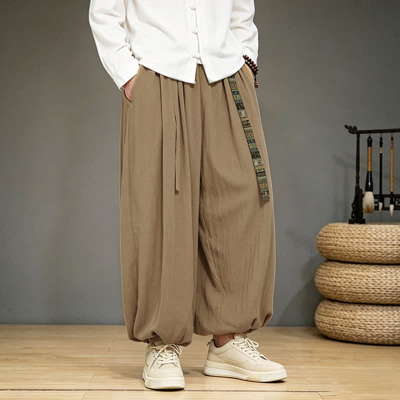 Buddha Stones Pantalon harem uni style chinois printemps-été avec poches - image 9