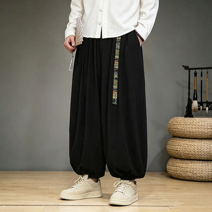 Buddha Stones Pantalon harem uni style chinois printemps-été avec poches - image 2