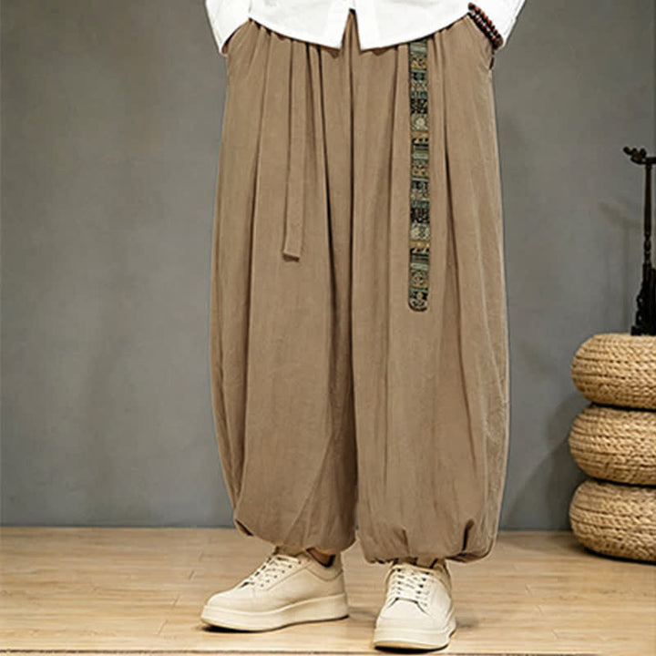 Buddha Stones Pantalon harem uni style chinois printemps-été avec poches - Tanné - US/UK/AU46, EU56 (5XL) - image 5
