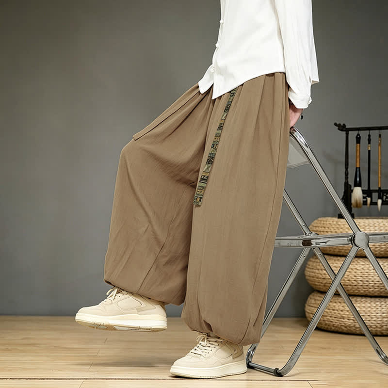 Buddha Stones Pantalon harem uni style chinois printemps-été avec poches - image 7
