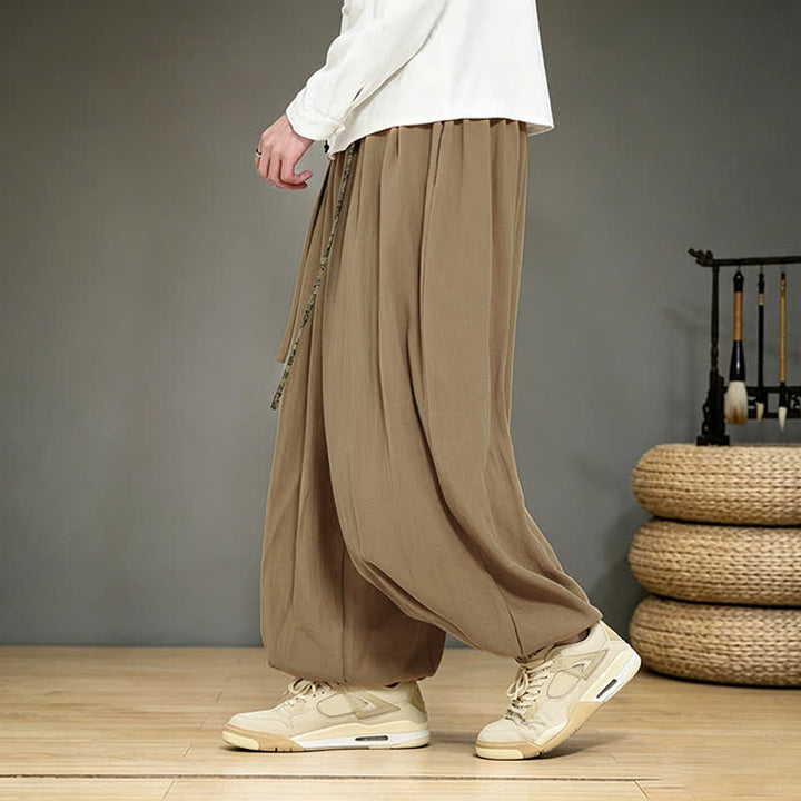 Buddha Stones Pantalon harem uni style chinois printemps-été avec poches - image 8