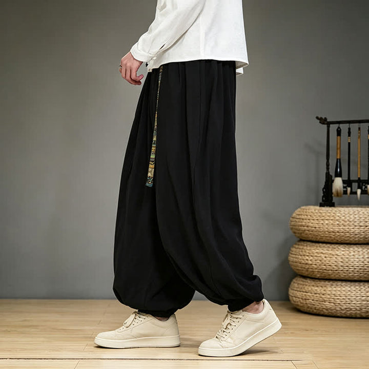 Buddha Stones Pantalon harem uni style chinois printemps-été avec poches - image 3