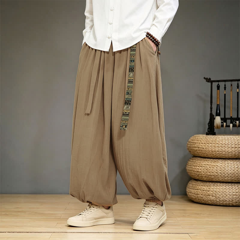 Buddha Stones Pantalon harem uni style chinois printemps-été avec poches - image 6