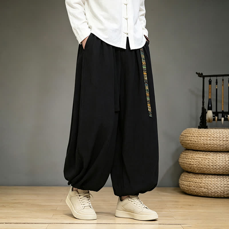 Buddha Stones Pantalon harem uni style chinois printemps-été avec poches - image 4