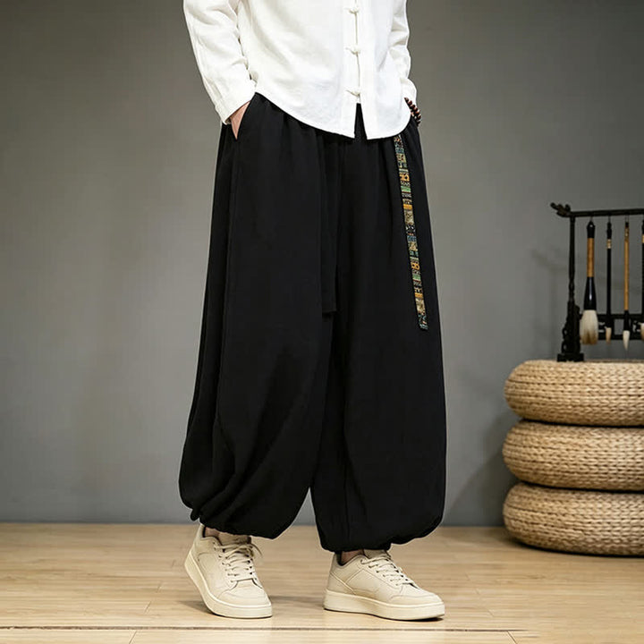 Buddha Stones Pantalon harem uni style chinois printemps-été avec poches - image 4