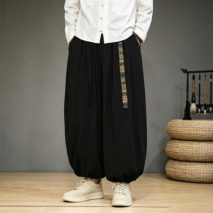 Buddha Stones Pantalon harem uni style chinois printemps-été avec poches - Noir - US/UK/AU46, EU56 (5XL) - image 0
