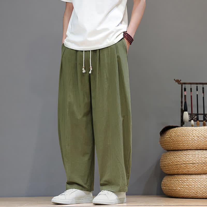 Buddha Stones Pantalon homme décontracté printemps-été minimaliste à cordon de serrage, coupe droite, avec poches - image 1